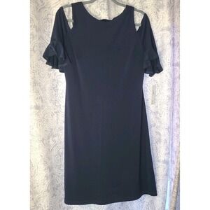Shelby & Palmer Cold Shoulder Dress Womens Medium Black Ruffle Sleeve Stretch